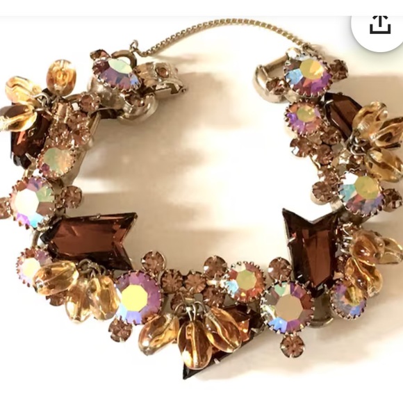 Amazing Vintage 50s Delizza and Elster Bracelet Topaz and Borealis - Picture 5 of 6
